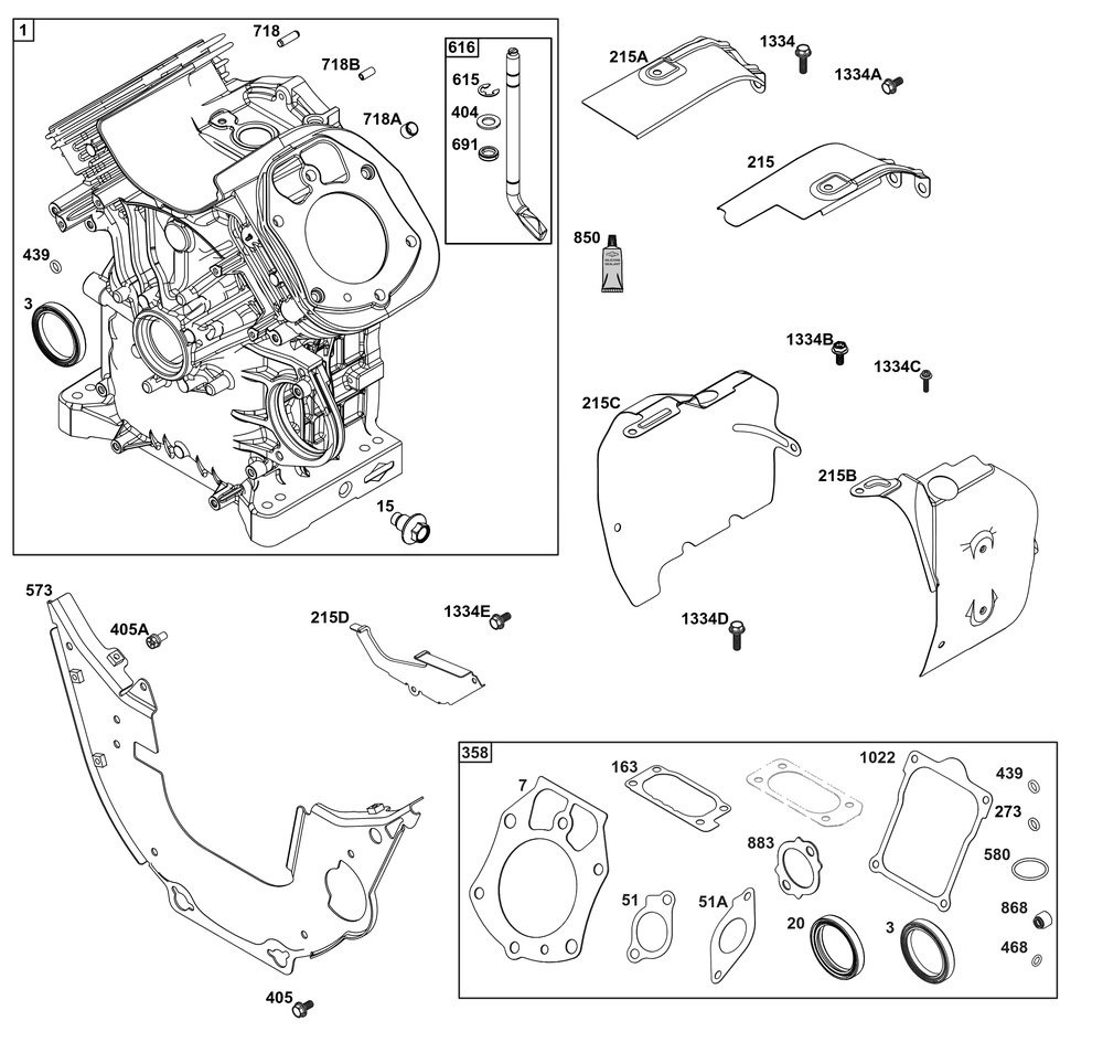 Cylinder Group Diagram and Parts List for 61E377-0052-J1 400000 - 699999 Briggs and Stratton Engine